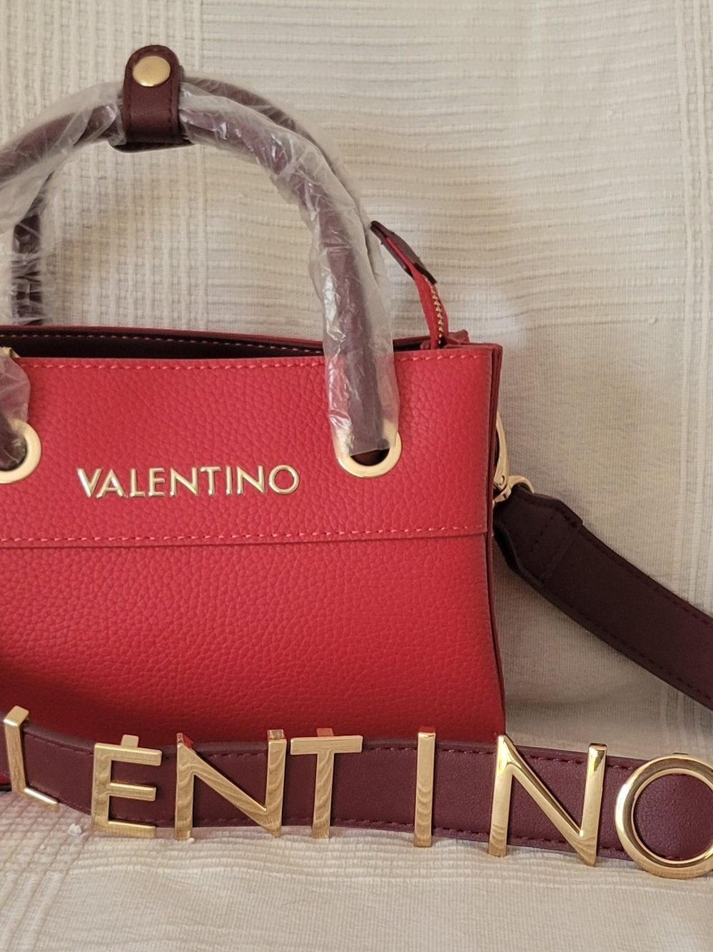 Valentino Medium Red Leather Top-Handle Bag with Logo Strap